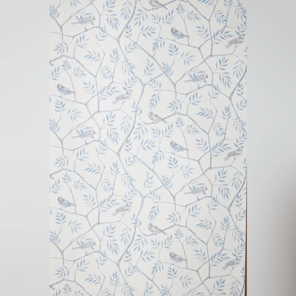Anthropologie Morgongava Crossbill Light Blue Floral Bird Wallpaper NWT